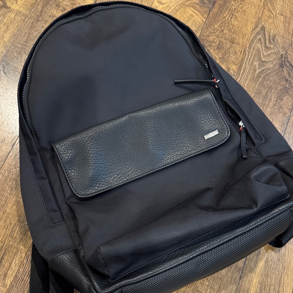 Black Leather-Trimmed Backpack